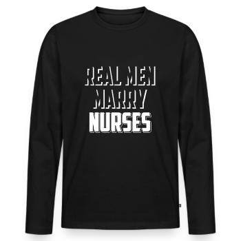 Les vrais hommes se marient infirmière cadeau T-shirt mari - T-shirt manches longues Premium bio Homme - noir - Devant - Nico (187cm)