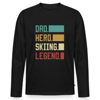 Dad Hero Skiing Legend T-Shirt Skier Dad - Men's Premium Organic Long Sleeve Shirt - black - Front - Nico (187cm)