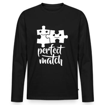 Cute puzzle pieces Perfect Match Puzzle saying - Men's Premium Organic Long Sleeve Shirt - black - Front - Nico (187cm)