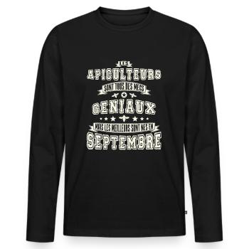 Apiculteur génial anniversaire Septembre, abeilles - T-shirt manches longues Premium bio Homme - noir - Devant - Nico (187cm)