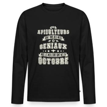 Apiculteur génial anniversaire Octobre, abeilles - T-shirt manches longues Premium bio Homme - noir - Devant - Nico (187cm)