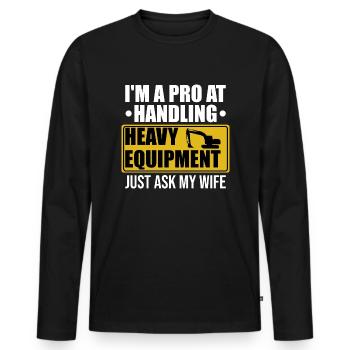 Retro Excavator Slogan Excavator Driver Construction Site - Men's Premium Organic Long Sleeve Shirt - black - Front - Nico (187cm)