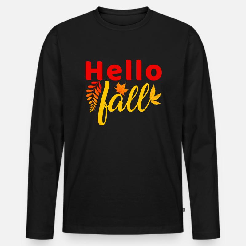 Herbst Hello Fall - Männer Premium Bio Langarmshirt - Schwarz