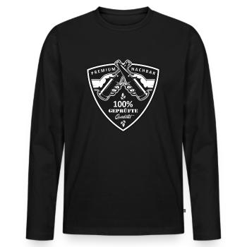 Premium Nachbar Spruch Auf Gute Nachbarschaft Bier - Männer Premium Bio Langarmshirt - Schwarz - Vorne - Nico (187cm)