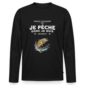 I fish therefore I am happy - Men's Premium Organic Long Sleeve Shirt - black - Front - Nico (187cm)