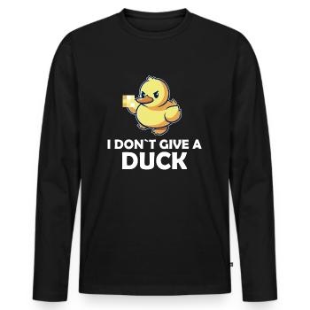 I DONT GIVE A DUCK Funny Duck Middle Finger - Men's Premium Organic Long Sleeve Shirt - black - Front - Nico (187cm)