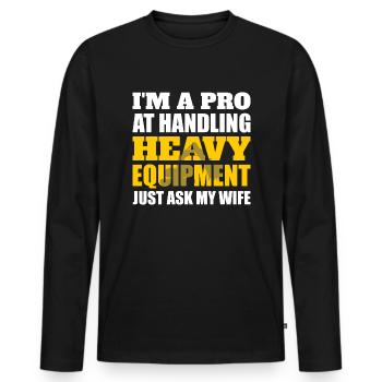 Retro Excavator Slogan Excavator Driver Construction Site - Men's Premium Organic Long Sleeve Shirt - black - Front - Nico (187cm)