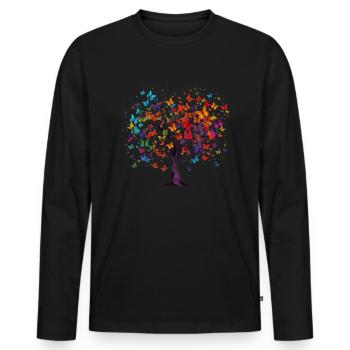 Butterfly Tree Colorful Butterflies Flies - Men's Premium Organic Long Sleeve Shirt - black - Front - Nico (187cm)