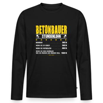 Betonbauer Stundenlohn Betonbau Gehalt Bauarbeiter - Männer Premium Bio Langarmshirt - Schwarz - Vorne - Nico (187cm)