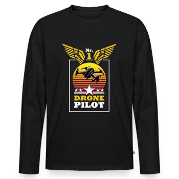 N°1 Drone Pilot Drones T-Shirt - T-shirt manches longues Premium bio Homme - noir - Devant - Nico (187cm)