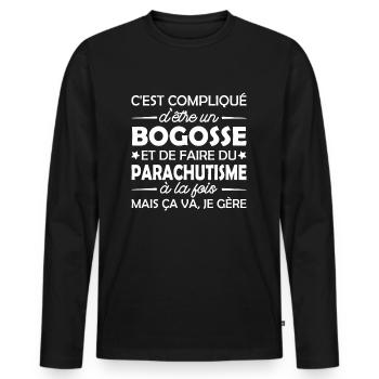 bogosse et parachutisme - T-shirt manches longues Premium bio Homme - noir - Devant - Nico (187cm)