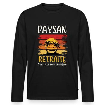 paysan retraité - T-shirt manches longues Premium bio Homme - noir - Devant - Nico (187cm)