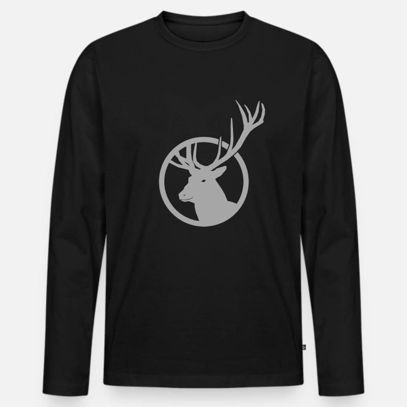 Hirsch - Männer Premium Bio Langarmshirt - Schwarz
