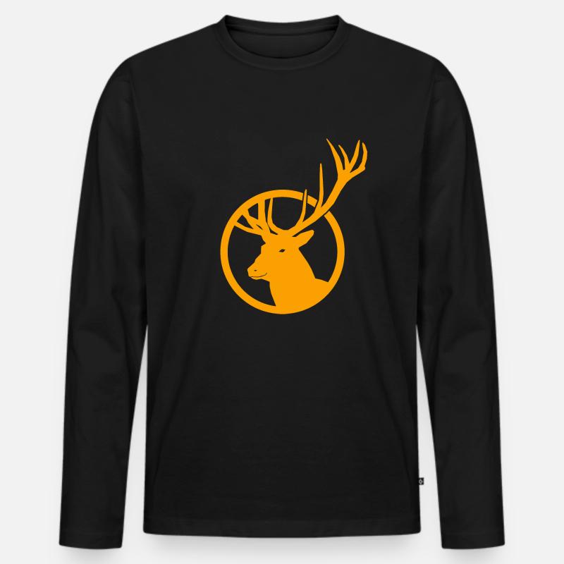 Hirsch - Männer Premium Bio Langarmshirt - Schwarz