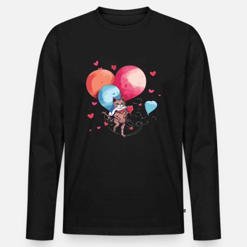 Mina die Ballonkatze - Männer Premium Bio Langarmshirt - Schwarz