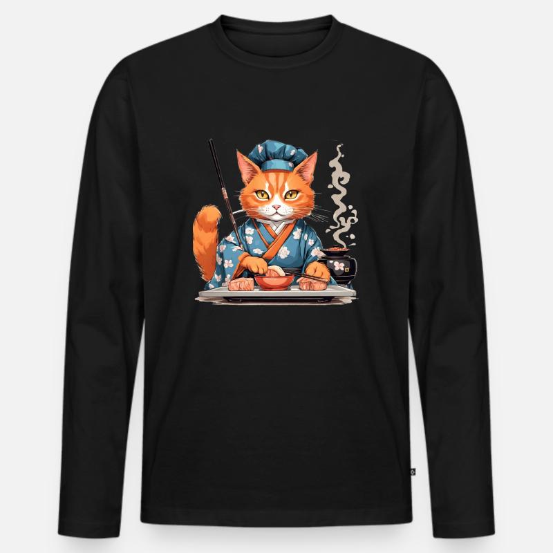 Sushi Katze - Männer Premium Bio Langarmshirt - Schwarz