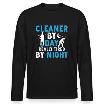 Nettoyeur le jour Vraiment fatigué la nuit Nettoyage Hous - T-shirt manches longues Premium bio Homme - noir - Devant - Nico (187cm)