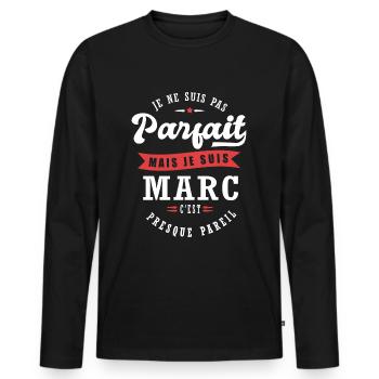 Marc Parfait Cadeau prenom marc - T-shirt manches longues Premium bio Homme - noir - Devant - Nico (187cm)