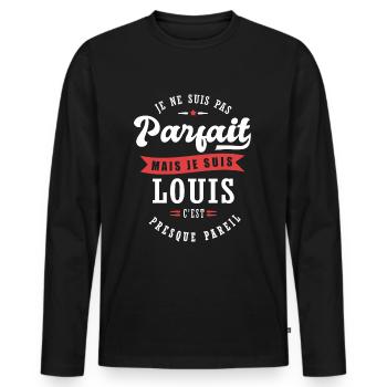 Louis Parfait Cadeau prenom louis - T-shirt manches longues Premium bio Homme - noir - Devant - Nico (187cm)
