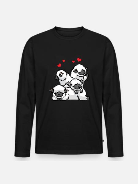 Walliser Schwarznasenschaf Schaf Mit Herzen Tier - Männer Premium Bio Langarmshirt - Schwarz