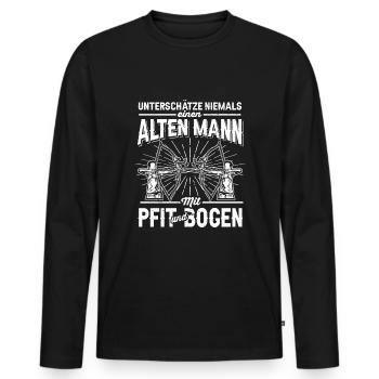 Unterschätze Niemals Einen Alten Mann Mit Pfeil - Männer Premium Bio Langarmshirt - Schwarz - Vorne - Nico (187cm)