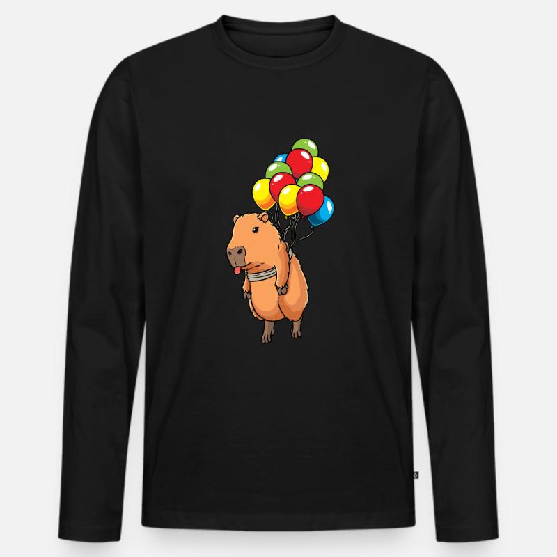 Capybara Wasserschwein Mit Luftballons Capybara - Männer Premium Bio Langarmshirt - Schwarz