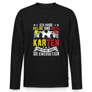Schiri Schiedsrichter Karten Fußball Gelbe Karte - Männer Premium Bio Langarmshirt - Schwarz - Vorne - Nico (187cm)