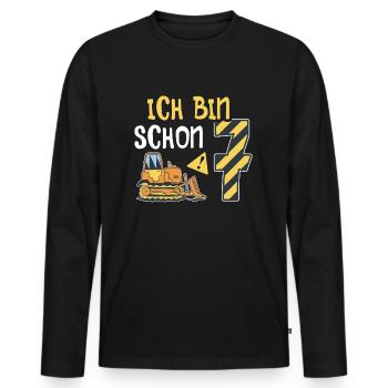 Planierraupe 7. Geburtstag Junge Bauarbeiter - Männer Premium Bio Langarmshirt - Schwarz - Vorne - Nico (187cm)