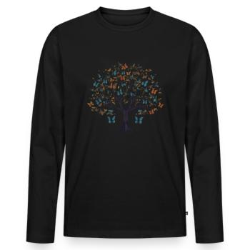 Papillon Arbre Papillons colorés Mouches - T-shirt manches longues Premium bio Homme - noir - Devant - Nico (187cm)