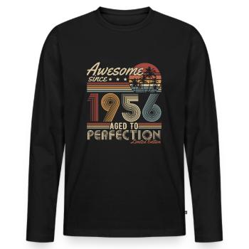 1956 Vintage Anniversaire Cadeau Rétro - T-shirt manches longues Premium bio Homme - noir - Devant - Nico (187cm)