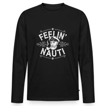 Sensation Nauti | Humour maritime | Capitaine - T-shirt manches longues Premium bio Homme - noir - Devant - Nico (187cm)