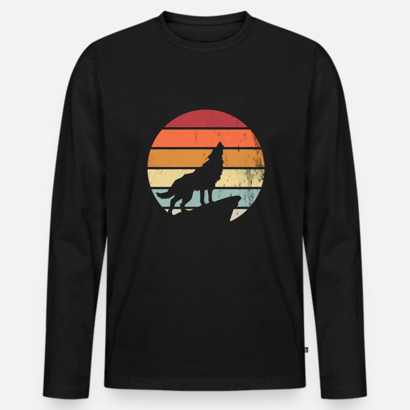 Retro Wölfe Wolf Geschenk Geschenkidee - Männer Premium Bio Langarmshirt - Schwarz