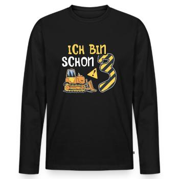 Planierraupe 3. Geburtstag Junge Bauarbeiter - Männer Premium Bio Langarmshirt - Schwarz - Vorne - Nico (187cm)