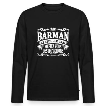 barman le seul le vrai - T-shirt manches longues Premium bio Homme - noir - Devant - Nico (187cm)