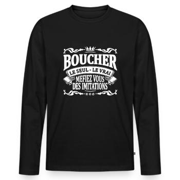 boucher le seul le vrai - T-shirt manches longues Premium bio Homme - noir - Devant - Nico (187cm)