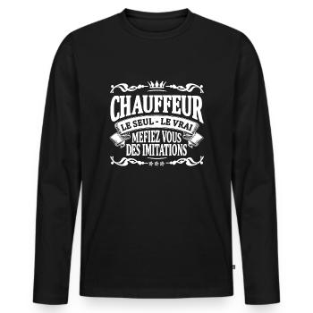 chauffeur le seul le vrai - T-shirt manches longues Premium bio Homme - noir - Devant - Nico (187cm)