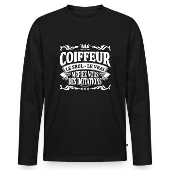 coiffeur le seul le vrai - T-shirt manches longues Premium bio Homme - noir - Devant - Nico (187cm)