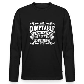 comptable le seul le vrai - T-shirt manches longues Premium bio Homme - noir - Devant - Nico (187cm)