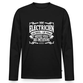 electricien le seul le vrai - T-shirt manches longues Premium bio Homme - noir - Devant - Nico (187cm)