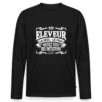 eleveur le seul le vrai - T-shirt manches longues Premium bio Homme - noir - Devant - Nico (187cm)