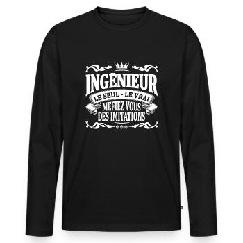ingénieur le seul le vrai - T-shirt manches longues Premium bio Homme - noir - Devant - Nico (187cm)