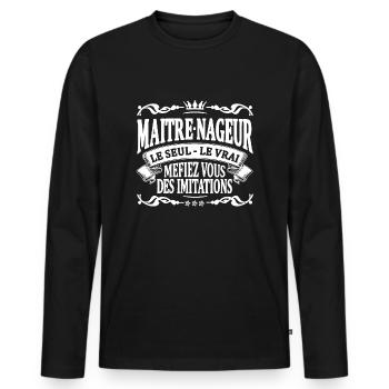 maitre-nageur le seul le vrai - T-shirt manches longues Premium bio Homme - noir - Devant - Nico (187cm)