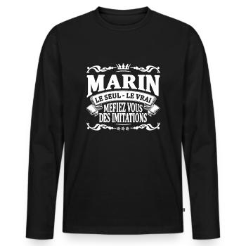 marin le seul le vrai - T-shirt manches longues Premium bio Homme - noir - Devant - Nico (187cm)