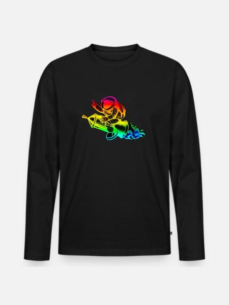 Graffiti astronaute avec fusée de bombe aérosol - T-shirt manches longues Premium bio Homme - noir
