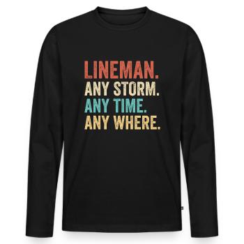 Drôle d’électricien haute tension disant électricité - T-shirt manches longues Premium bio Homme - noir - Devant - Nico (187cm)