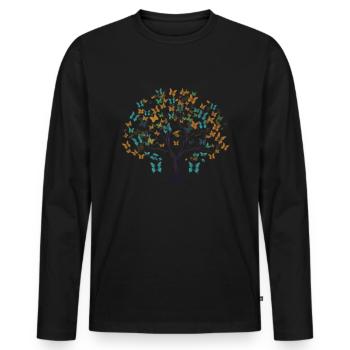 Butterfly Tree Colorful Butterflies Flies - Men's Premium Organic Long Sleeve Shirt - black - Front - Nico (187cm)