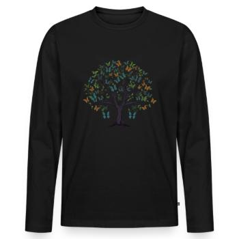 Butterfly Tree Colorful Butterflies Flies - Men's Premium Organic Long Sleeve Shirt - black - Front - Nico (187cm)