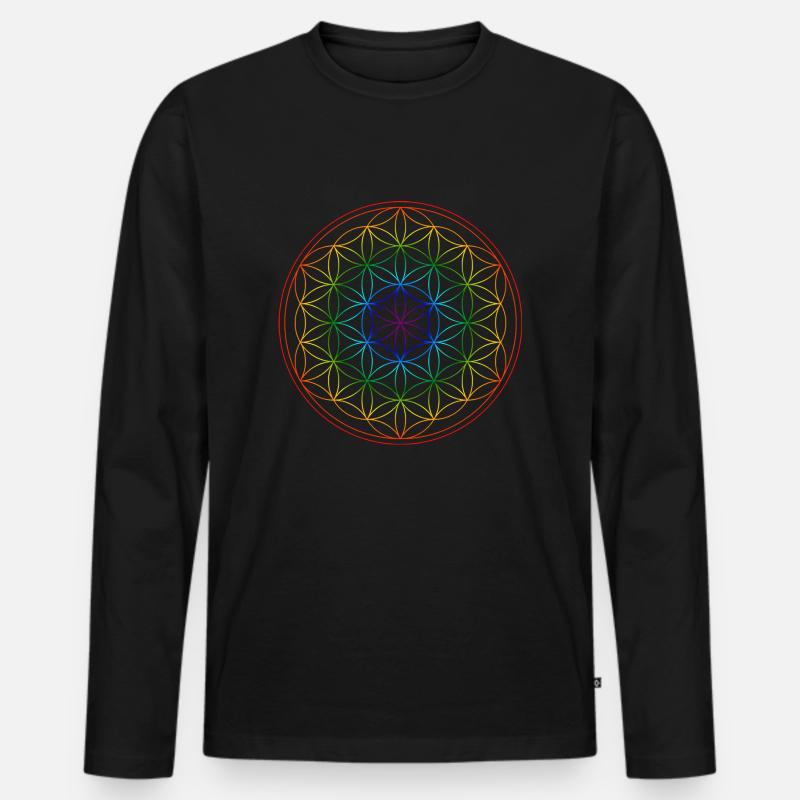 Blume des Lebens - Männer Premium Bio Langarmshirt - Schwarz