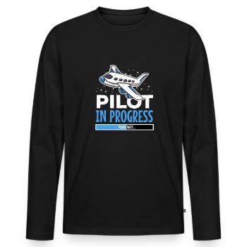 Geschenk für Flugschüler – Pilot in Progress Motiv - Männer Premium Bio Langarmshirt - Schwarz - Vorne - Nico (187cm)