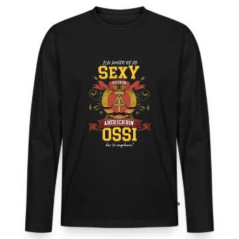 Sexy und Ossi – Attraktivität aus dem Osten - Männer Premium Bio Langarmshirt - Schwarz - Vorne - Nico (187cm)